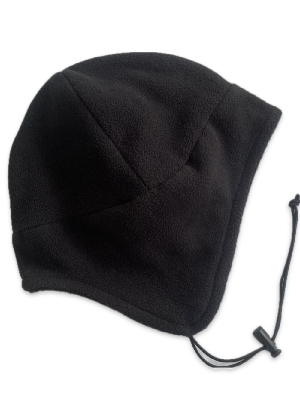 NWOT: Beanie winter hat with side flaps and drawstring • Brand NEW • Black